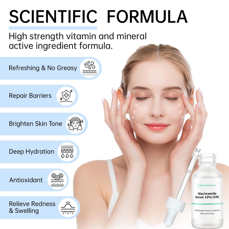 CHANGARLOAD Niacinamide 10%+ Zinc 1% Serum For Face, Niacinamide Serum For Face, Dermatologist, Redness Relieve-30ml 1floz, 2Pcs - Image 3